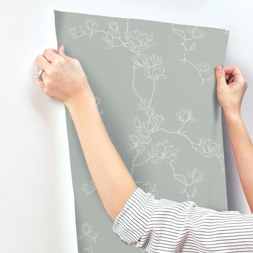 Magnolia Home Magnolia Branches Wallpaper 27×27 Eucalyptus. Washable