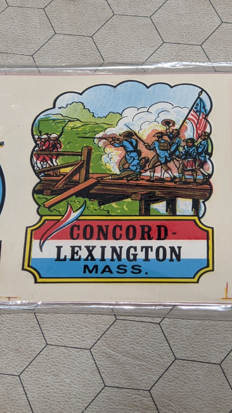 Lexington Mass / Concord / Colonial Flag 3" x 4" Lot of 2 Vintage Impko Decals!