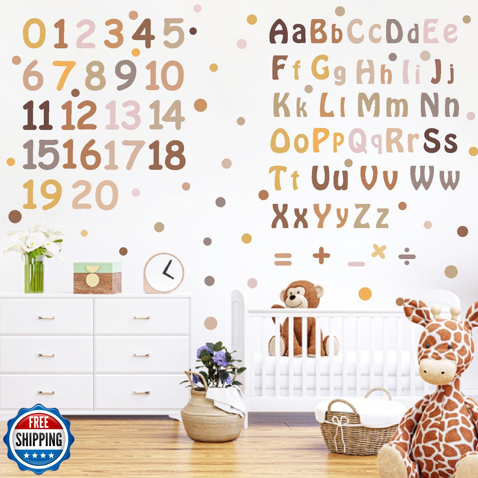 Boho Alphabet Wall Decals Neutral Number Wall Decals Peel and Stick Watercolo
