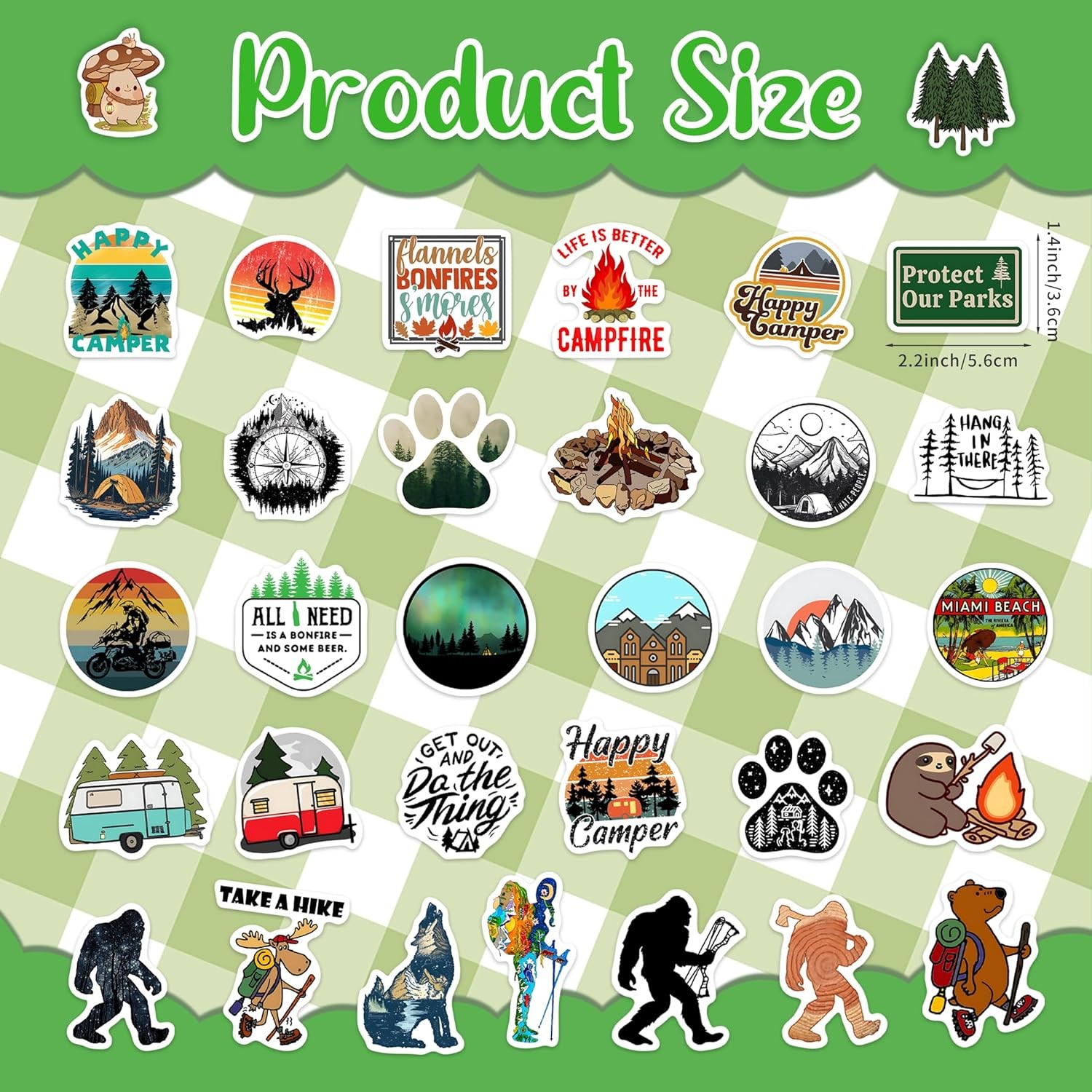 100 Pcs Outdoor Adventure Hiking Camping Adults Stickers for Water Bottle, Water