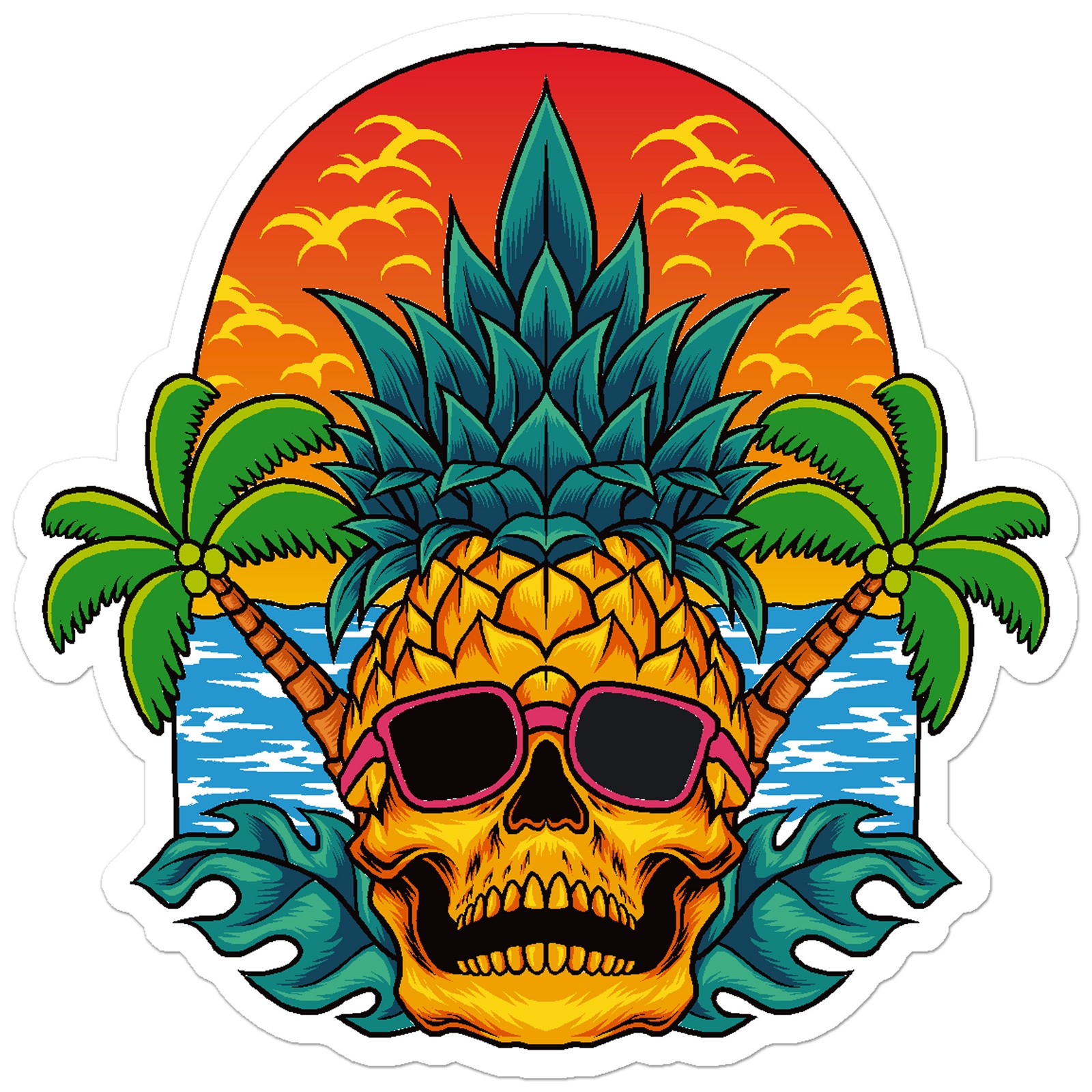 Pineapple Skull Palm Tree – Vinyl Decal Sticker – Car Window Laptop – ebn7867