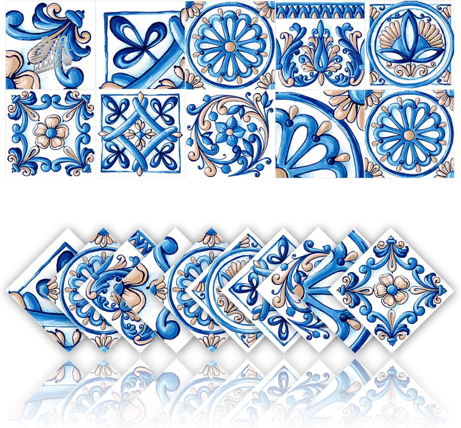 20 Stickers Tiles 10×10 Kitchen Bathroom Mosaic PVC Waterproof Blue Wall Back