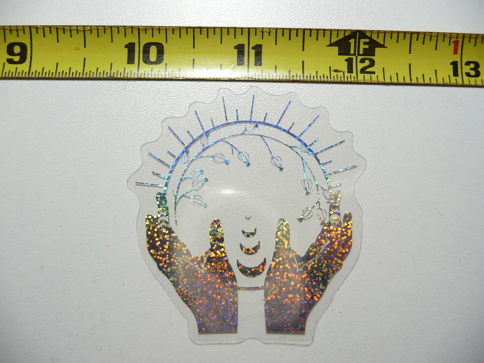 HANDS SUN MOON VINE HOLOGRAPHIC SMALL STICKER CELESTIAL DECAL AMAZING