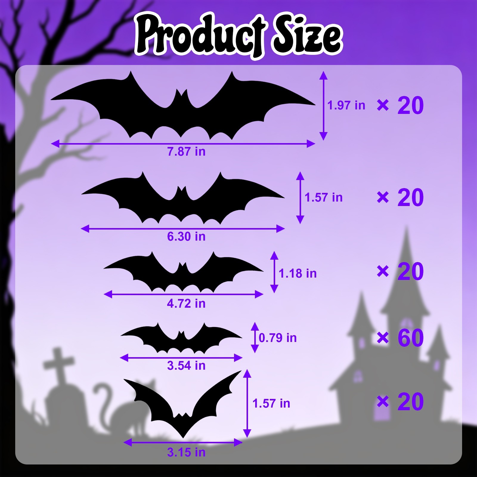 AGCAN 140Pcs Bat Wall Decor, 5 Different Sizes 3D Scary Bat Stickers
