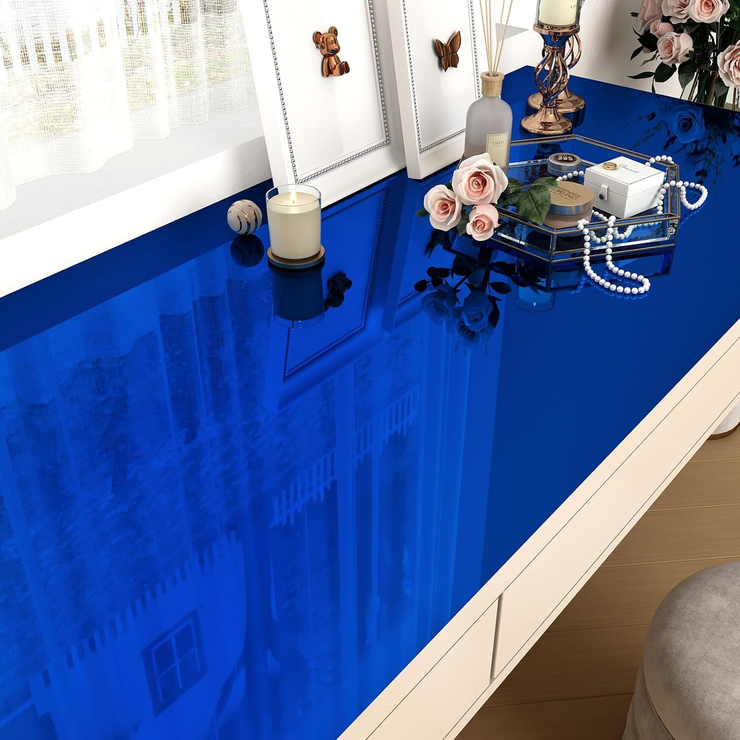 WESTICK Blue Mirror Sticker Sheet Self Adhesive Mirror Wallpaper Peel and Sti…