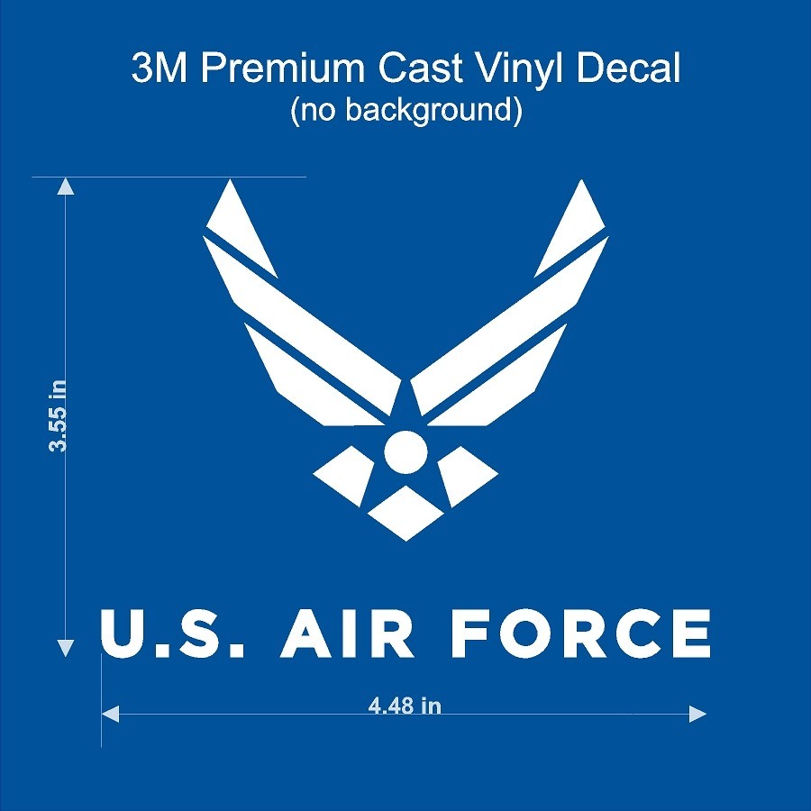 US Air Force 3M Premium Gloss White Cut Vinyl Logo (no background) 4.5" x 3.5"