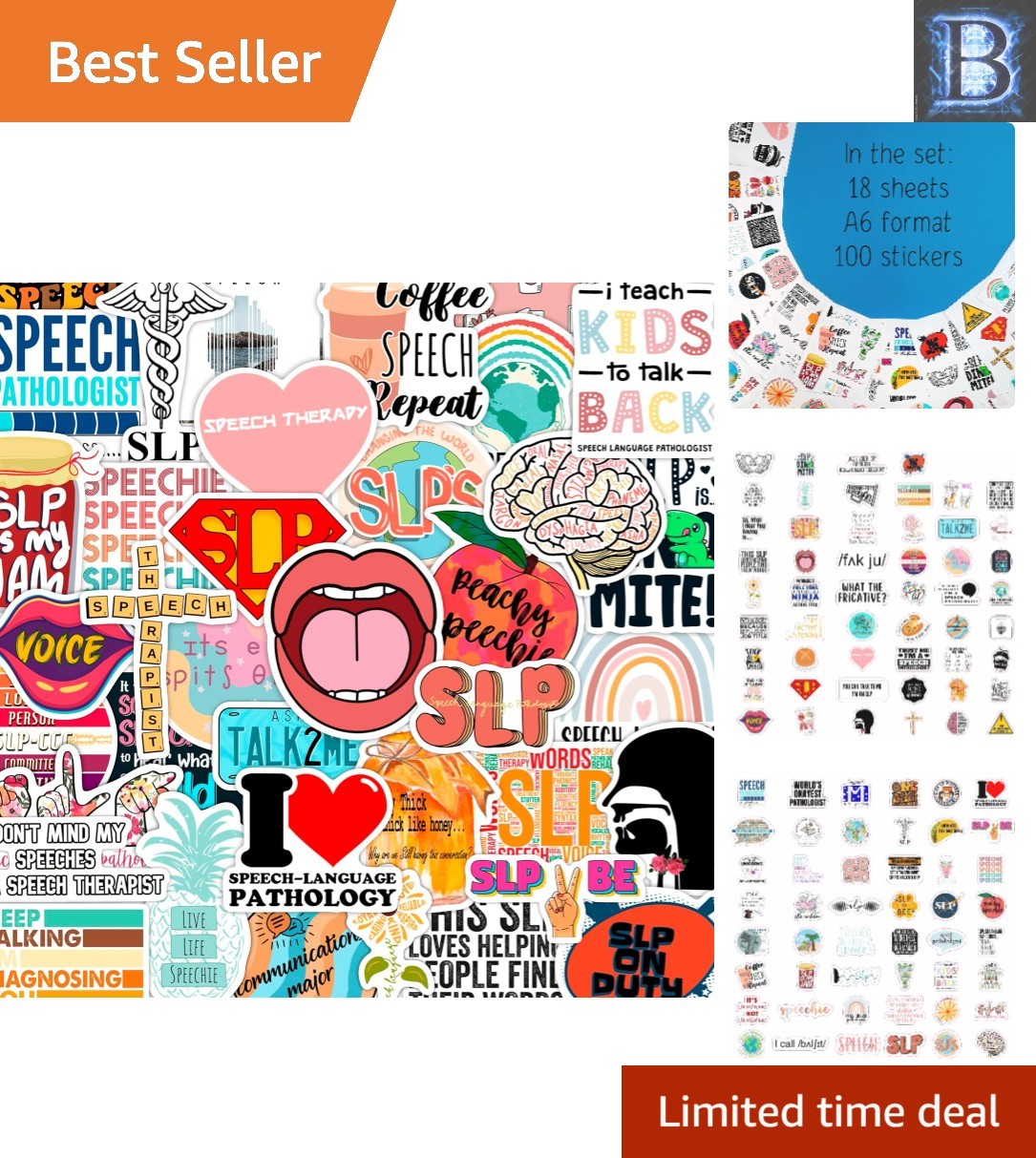 100 Fun SLP Stickers – Waterproof Vinyl – Perfect for Speech Therapy Gifts