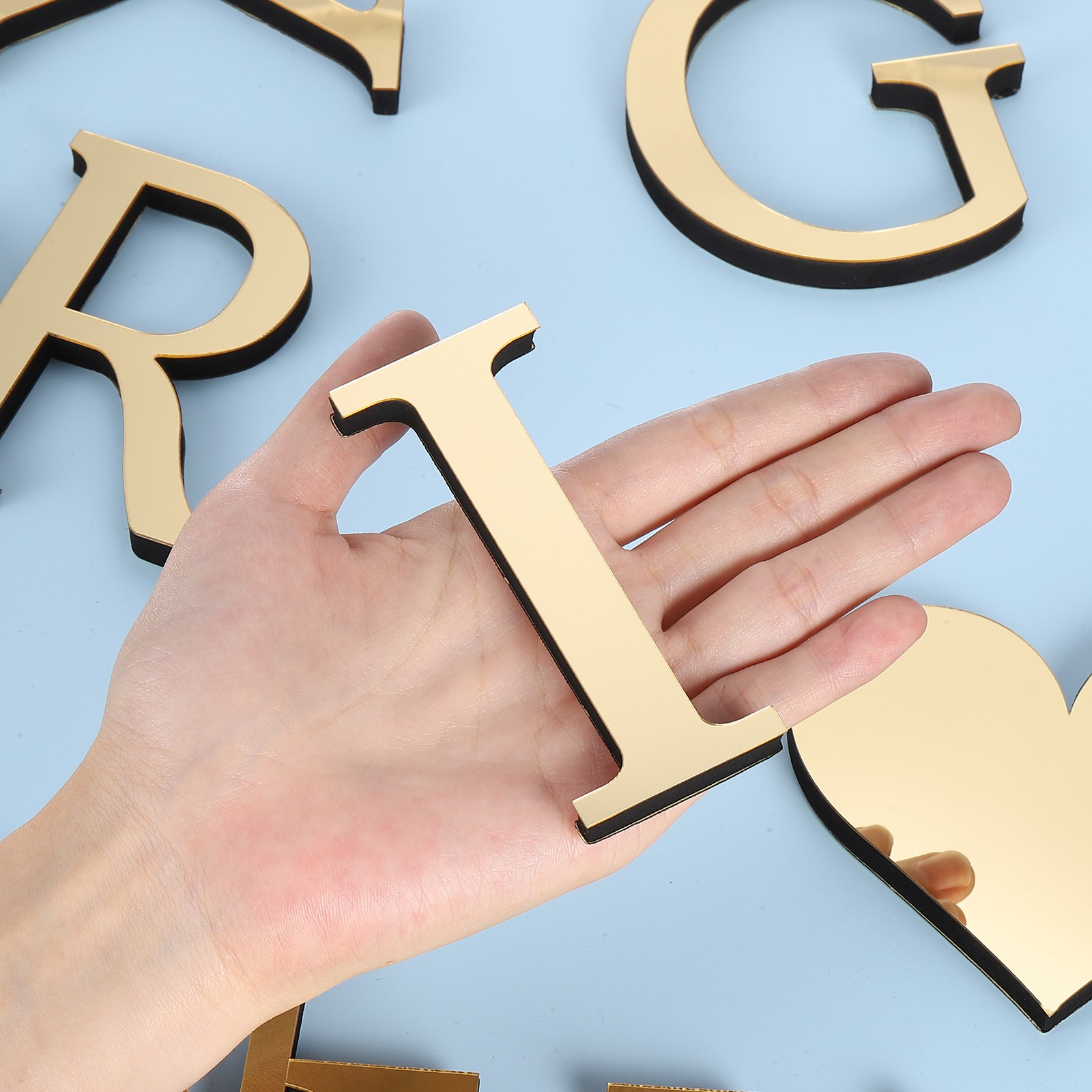 3D Acrylic Alphabet Mirror Wall Sticker Letter I Self-Adhesive Light Gold DIY
