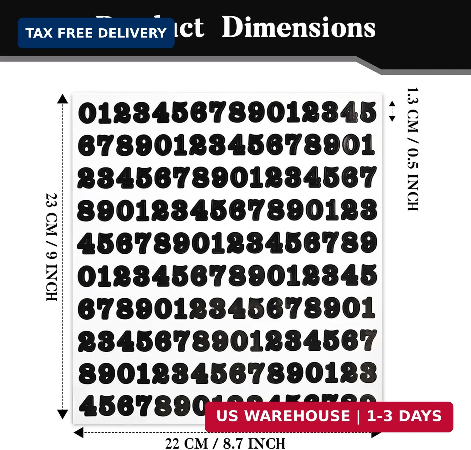 1600 Pcs Black Number Stickers 0.5 Inch, 10 Sheets Self-Adhesive Vinyl 0-9 Decal