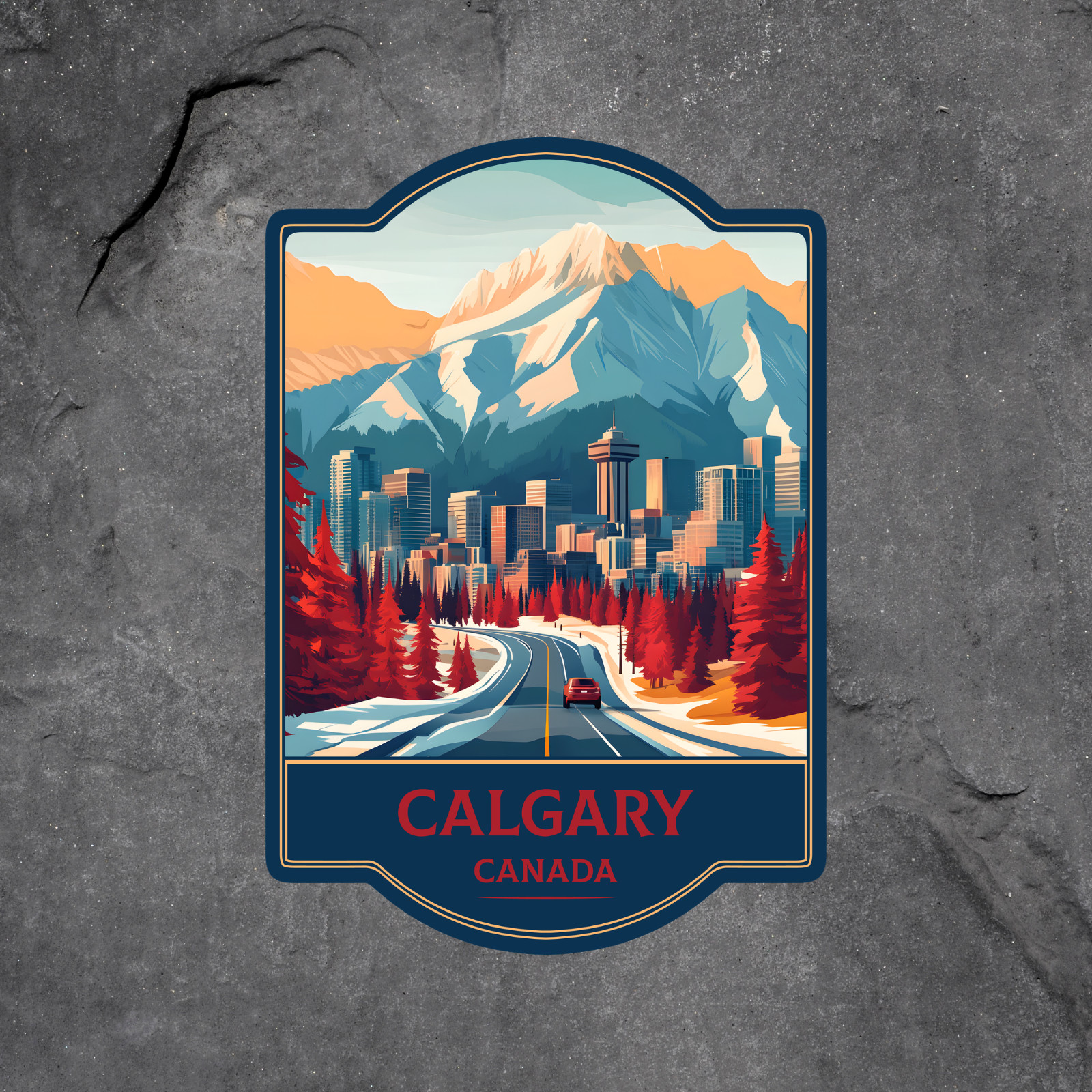 Calgary Sticker Vinyl Decal Canada Mountains City Road Scenic Travel Art
