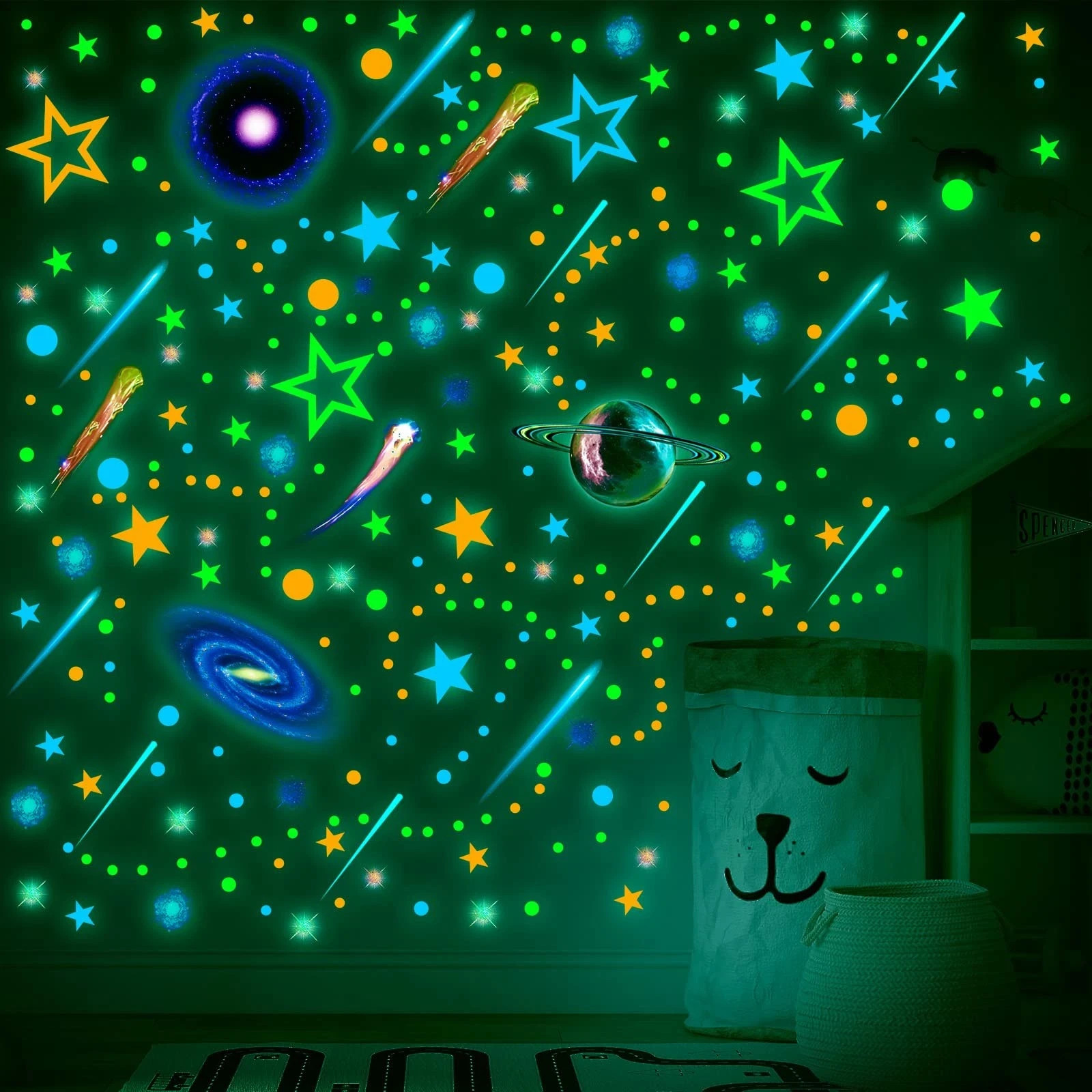 Spakon 495 Pcs Glow in The Dark Moons and Stars Wall Decals for Multicolor