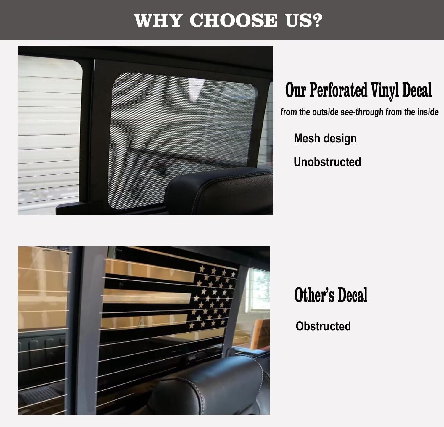 Rear Middle Window Decals for Truck, Black White American Flag Car Back Cente…