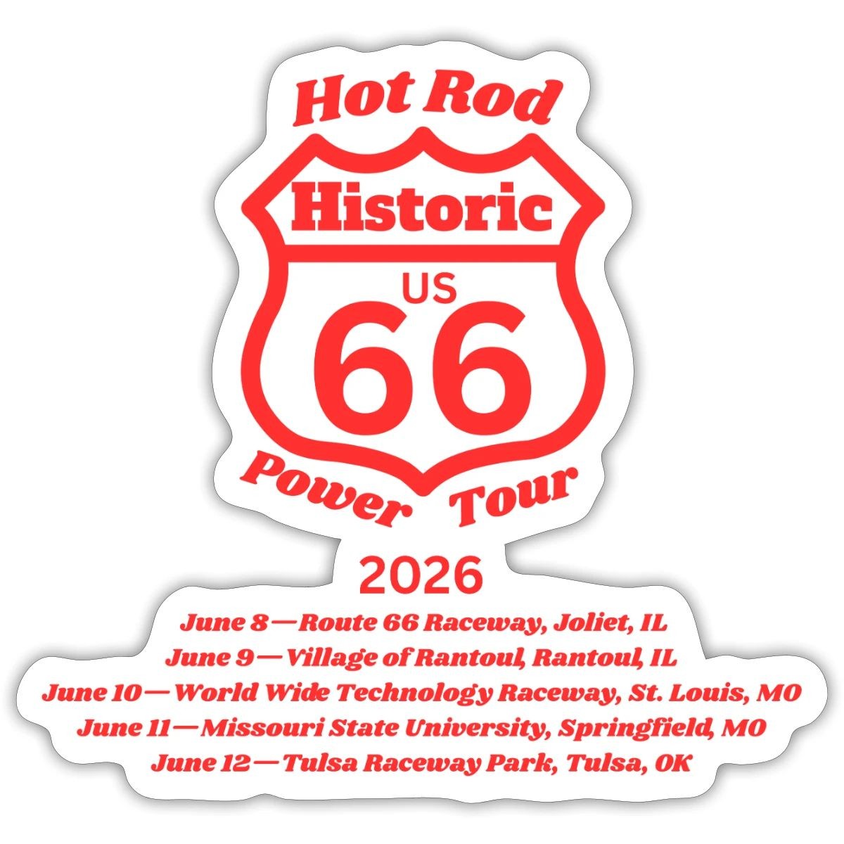 Hot Rod Power Tour 2026 | US Car Show | Historic Route 66 Sticker, max. 4 x 4"