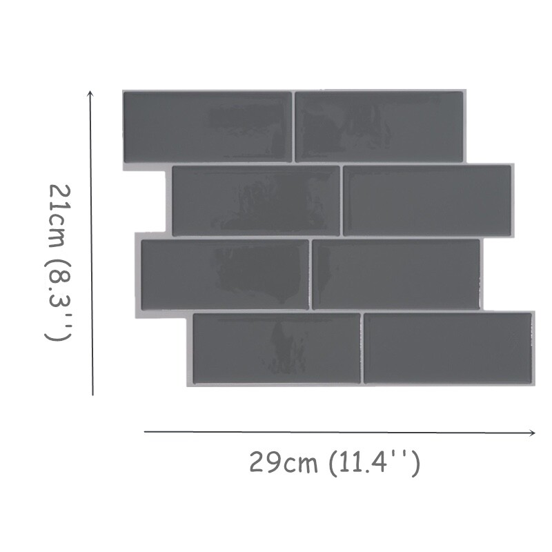 10pc. 3D Gray Subway Tile Peel And Stick Self Adhesive Wall Sticker Home Decor