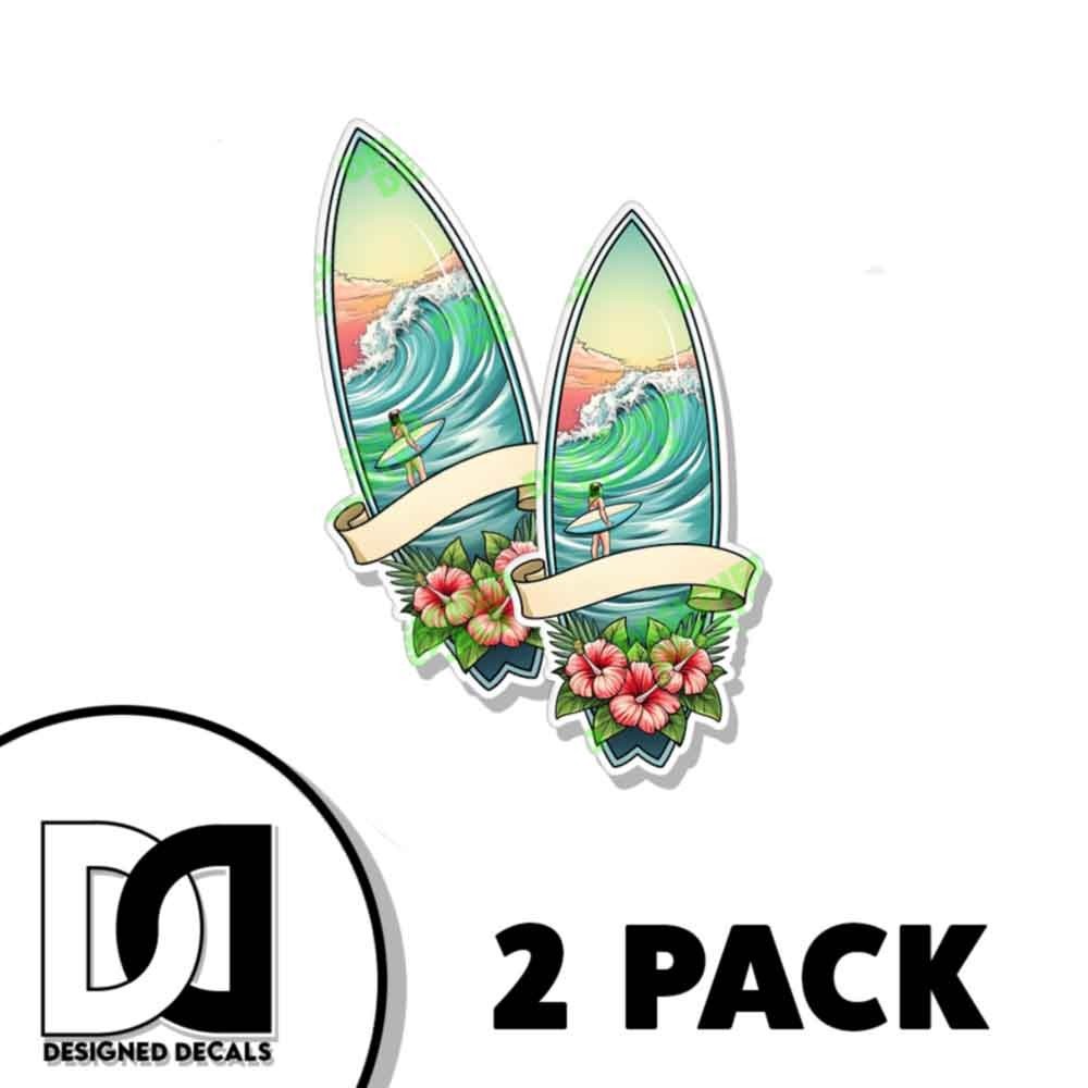 Surf Board Vinyl Sticker Hawaiian Tropical Vinyl Decal Sticker 2 PACK