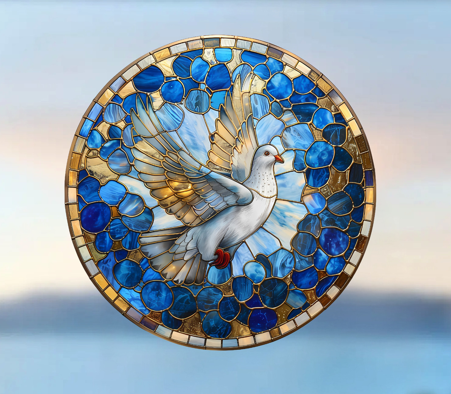 Holy Spirit Peace Dove Faux Stained-Glass WINDOW CLING Size 8" Round Vinyl