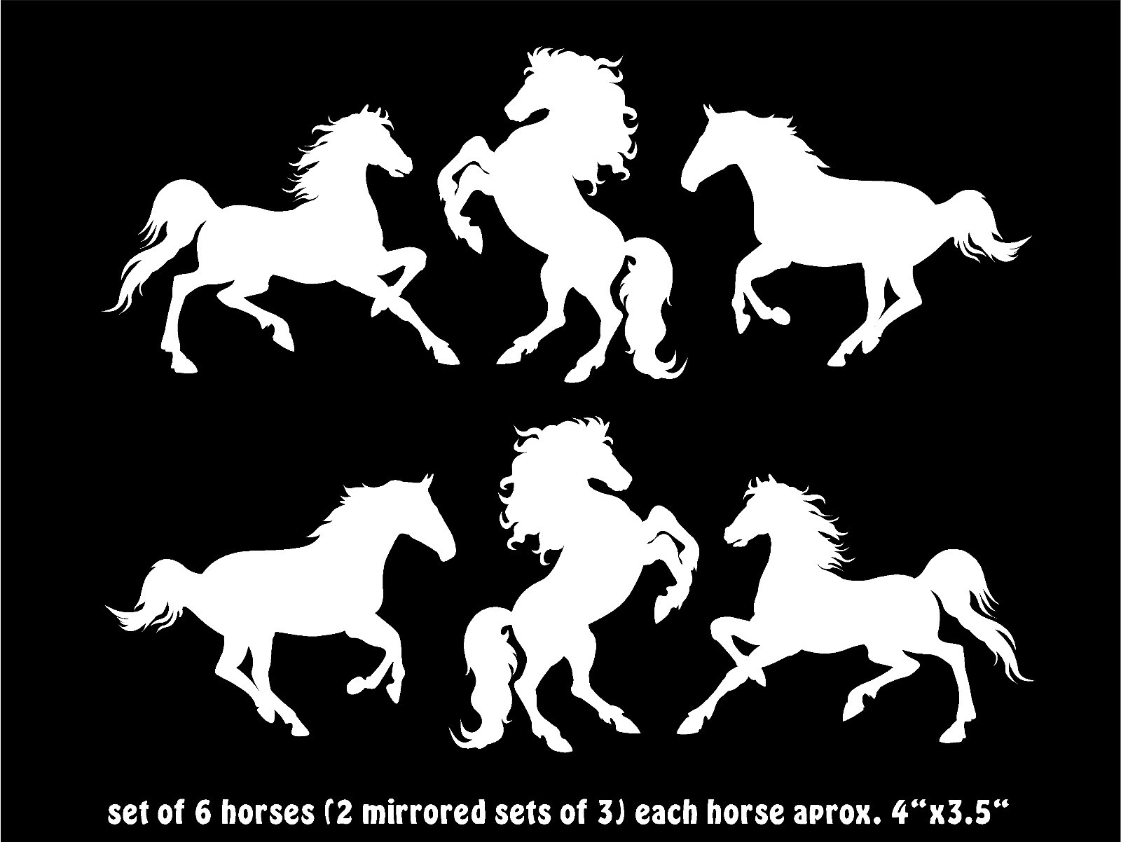 Vinyl Horse Decals set of six horses trailer equestrian decal window stickers