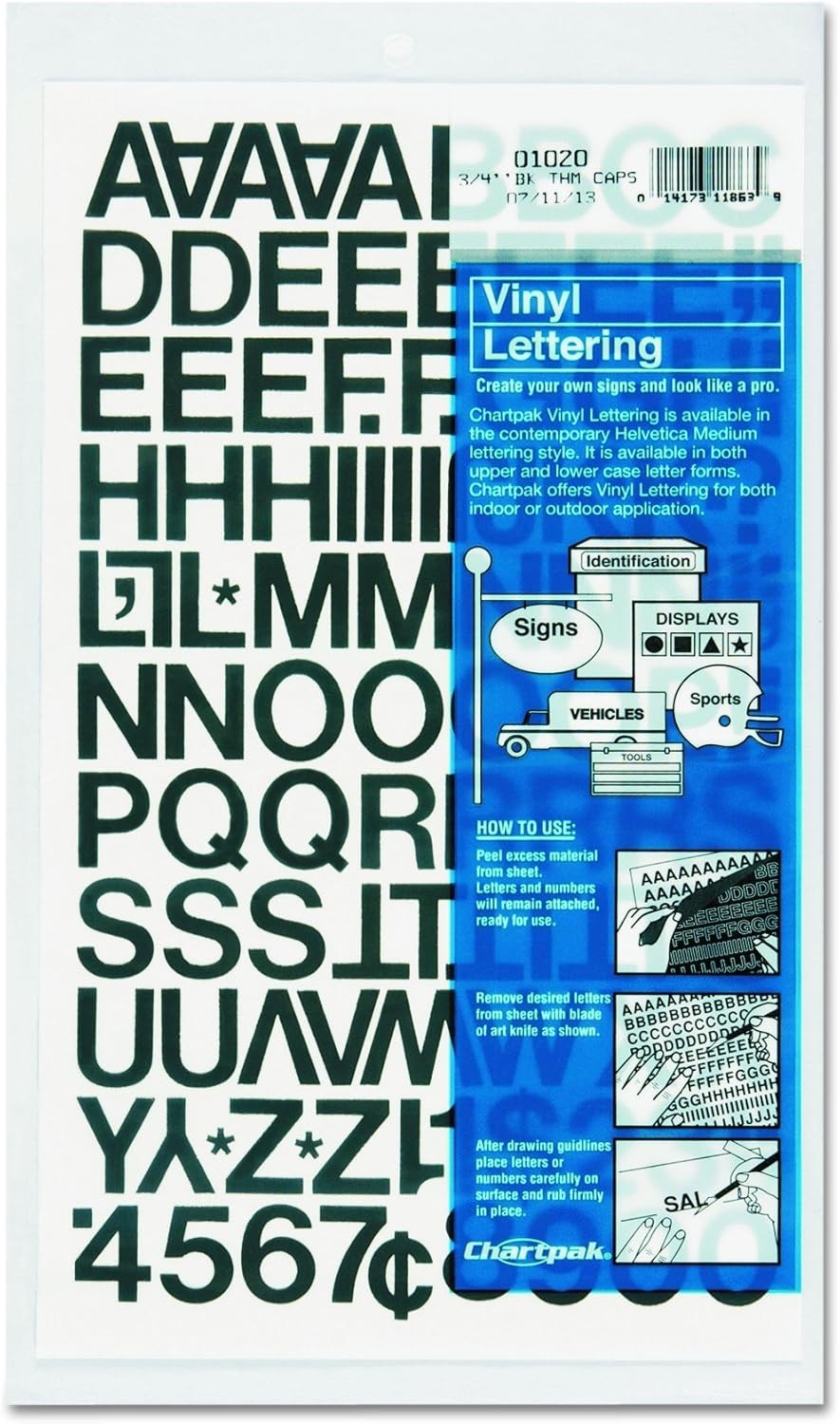 Versatile Black Vinyl Numbers & Letters – Water-Resistant, 3/4” High, 94 Count