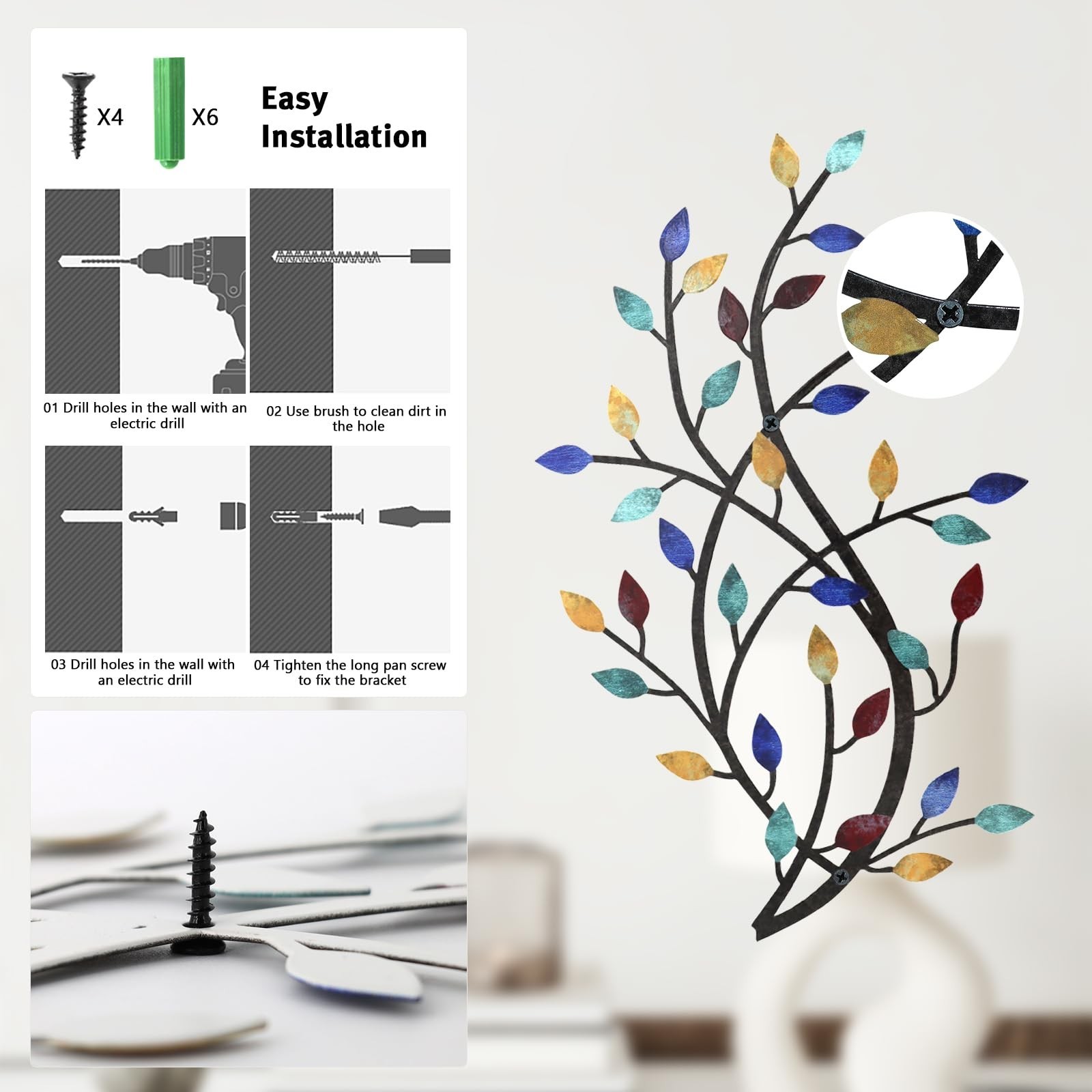 Meltset Metal Tree Leaf Wall Decor, Vine Olive Leaf Branch Wall Art, Wrought …