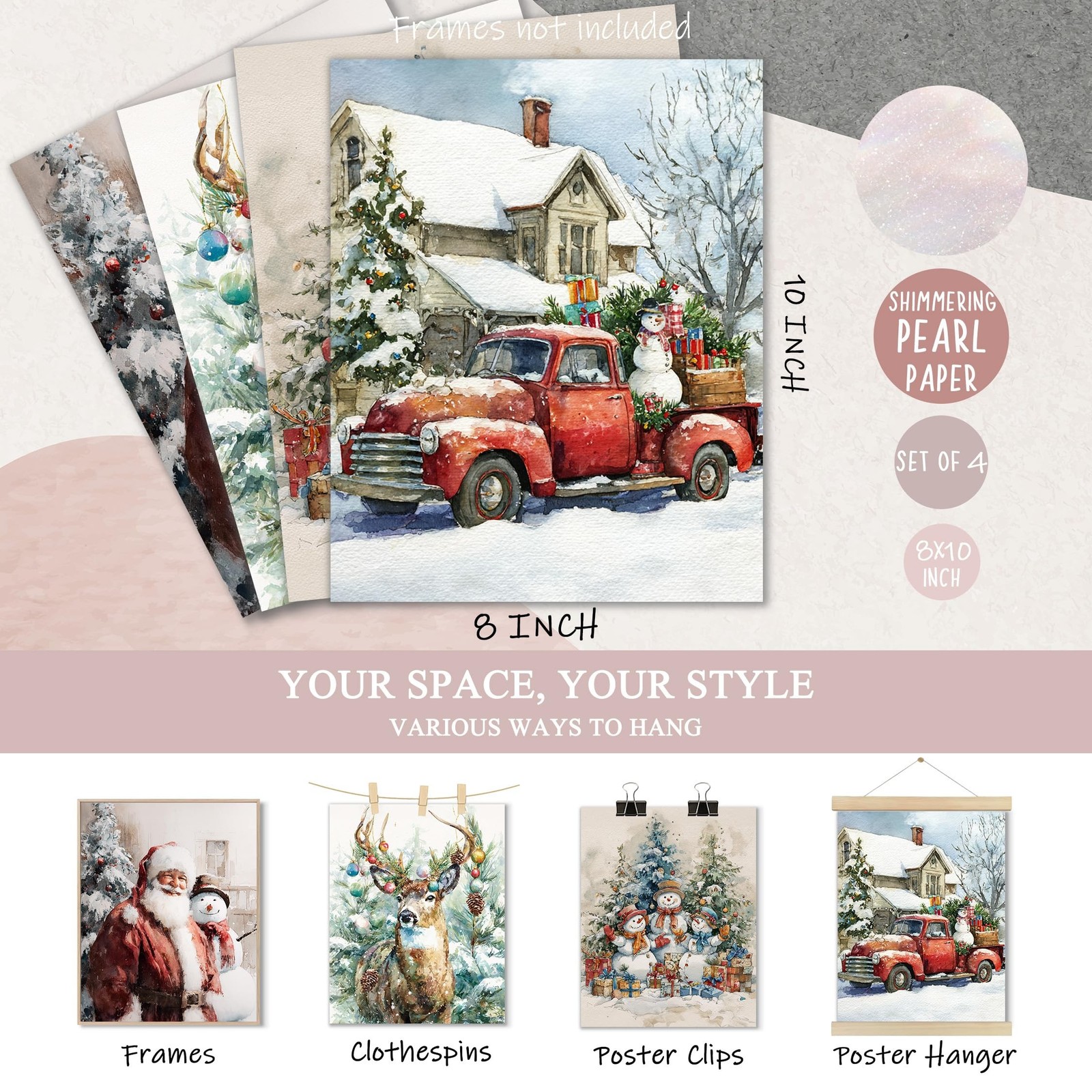 Aychlithic Retro Christmas Wall Poster Set – Vintage Winter Christmas Santa S…