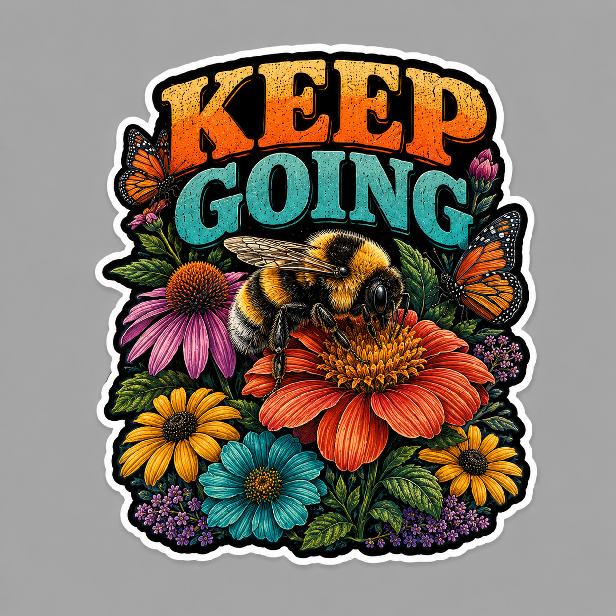 Bumble Bee Sticker Vinyl Decal Keep Going Floral Wildflowers Butterfly