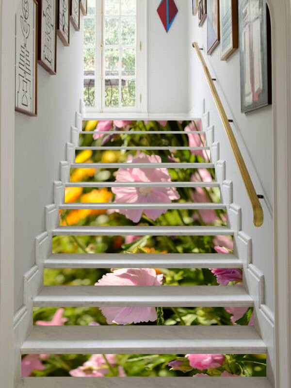 3D Pink Flower AZ117 Stair Risers Decoration Mural Vinyl Wallpaper Kay