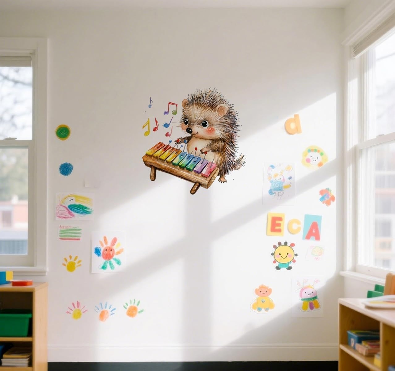 Hedgehog Xylophone Wall Decal Removable Vinyl Sticker Kids Room Decor 11.8in