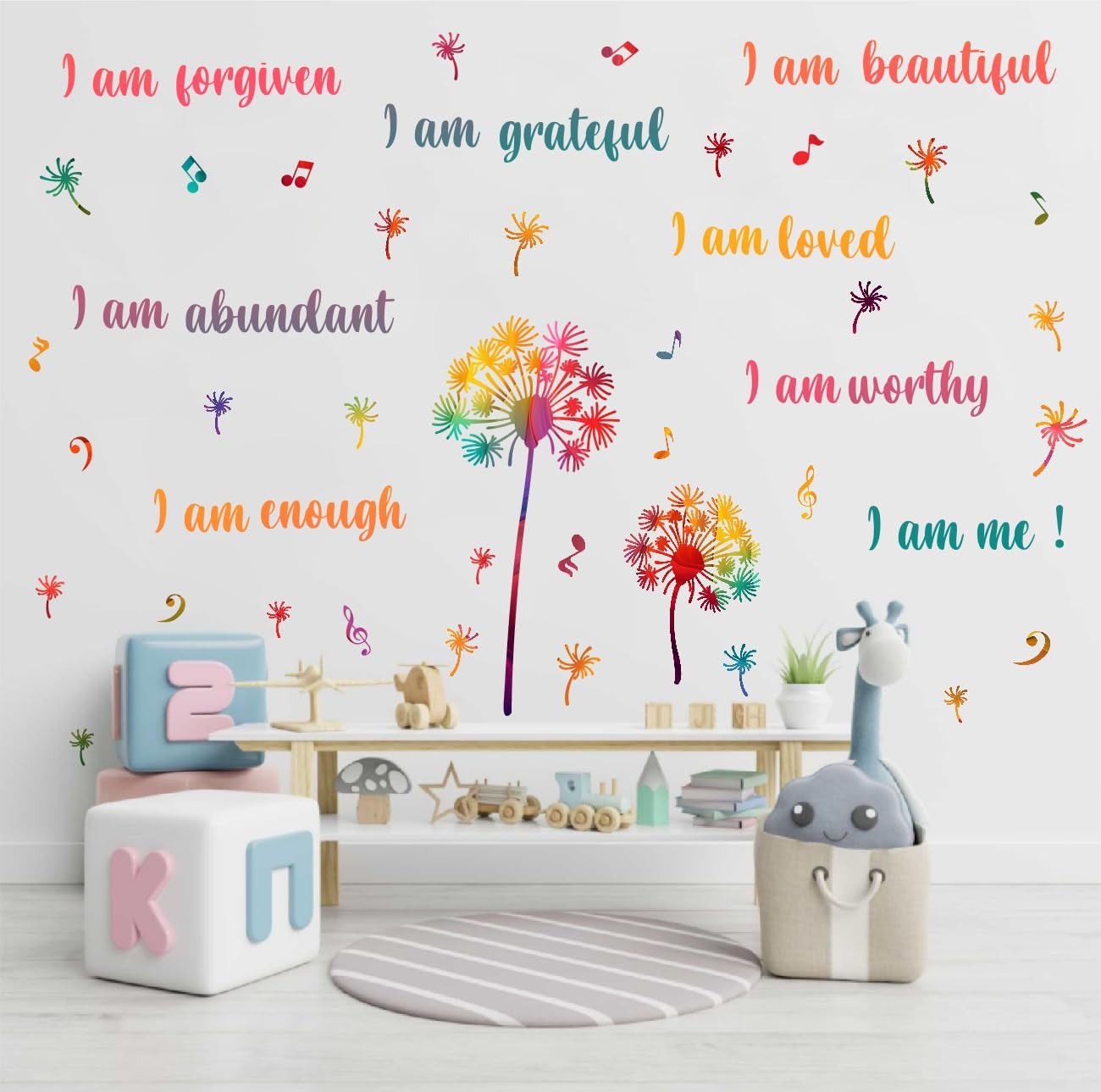 Colorful Dandelion Wall Stickers, Motivational Quote I Am Affirmation Vinyl W…