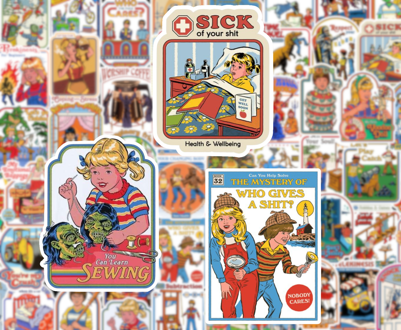25/50 Funny Steven Rhodes Art Sticker Pack – Waterproof Vinyl – Retro Humor