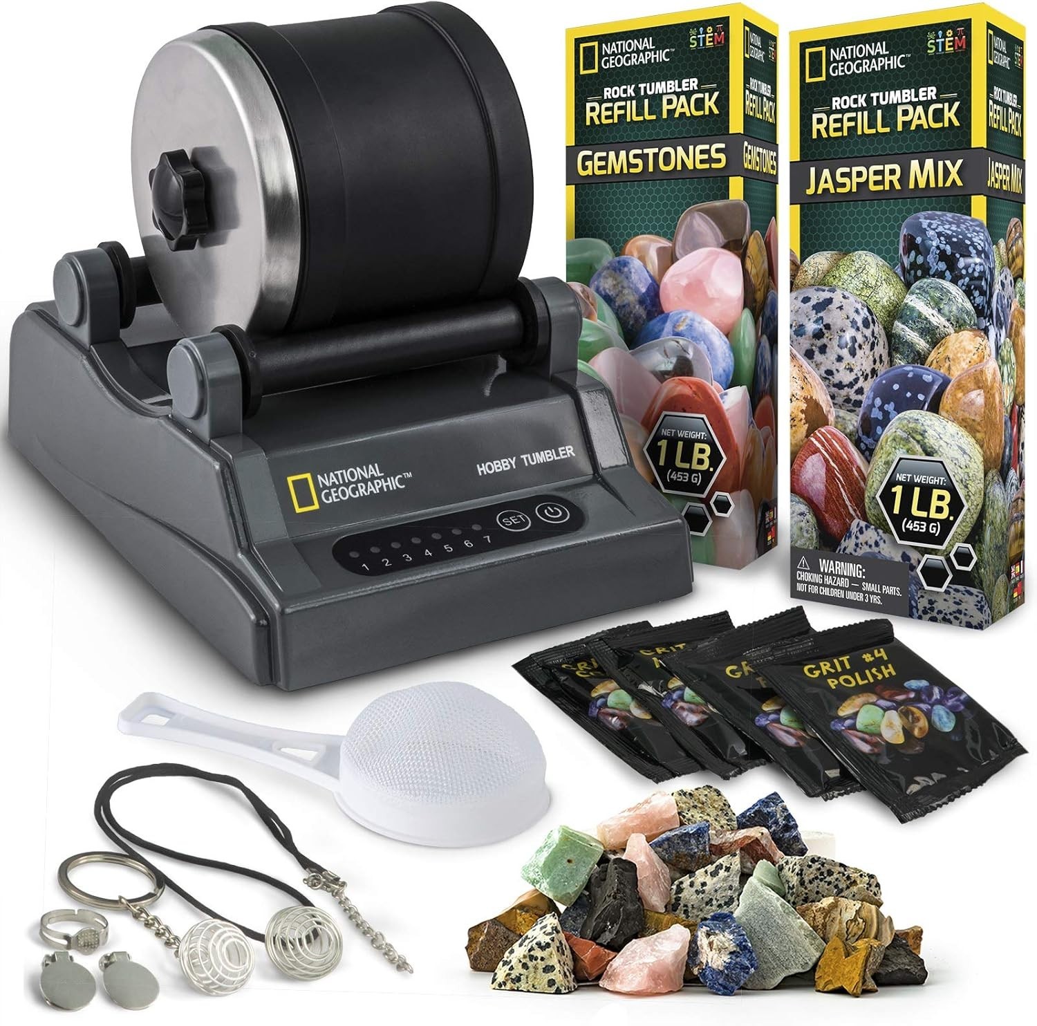 National Geographic Hobby Rock Tumbler Kit – Rock Polisher for Kids Adults,