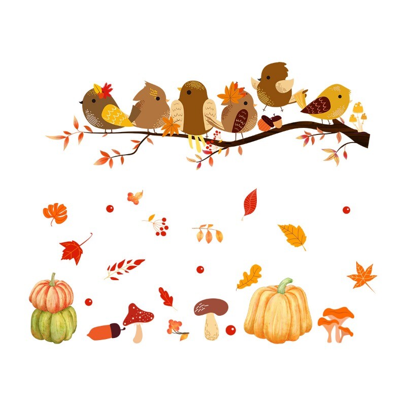 Cute Birds Static Window Stickers Decal Glass Home Furniture PVC Pumpkin