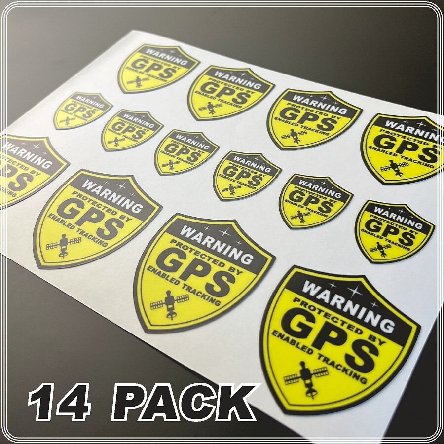 14 PACK GPS Tracking Warning OUTSIDE MOUNT Theft Deterrent Stickers High Quality