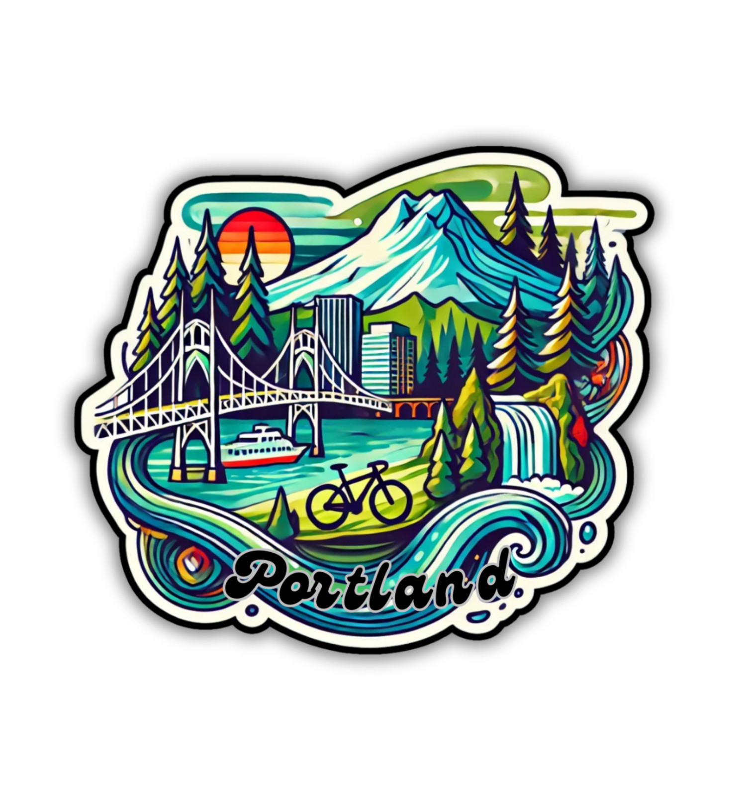 Portland Oregon Mt. Hood Fridge Magnet or Laptop Sticker