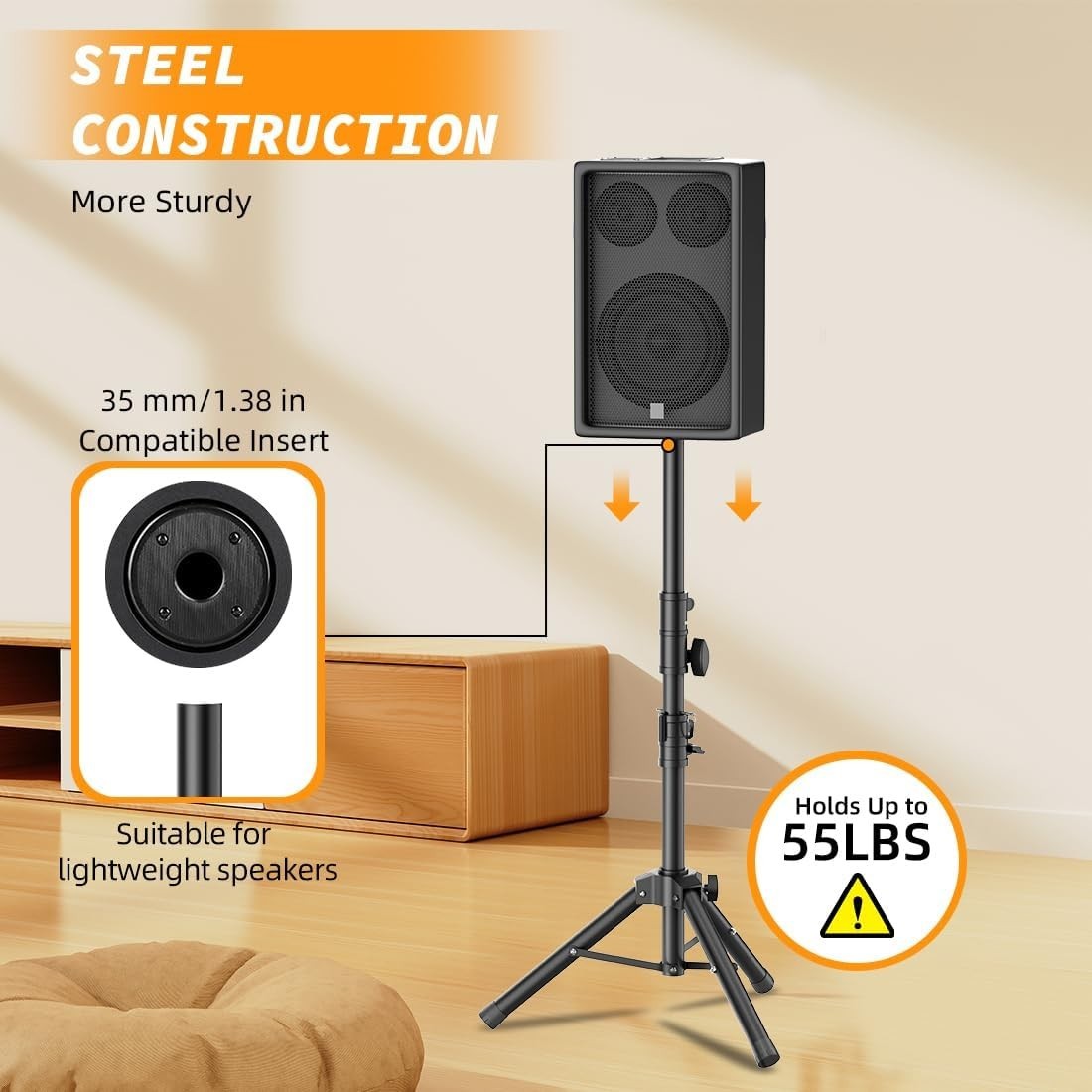 Small Speaker Stands 2 Pack, 24-50 Inch Height Adjustable Speaker Tripod Stand P