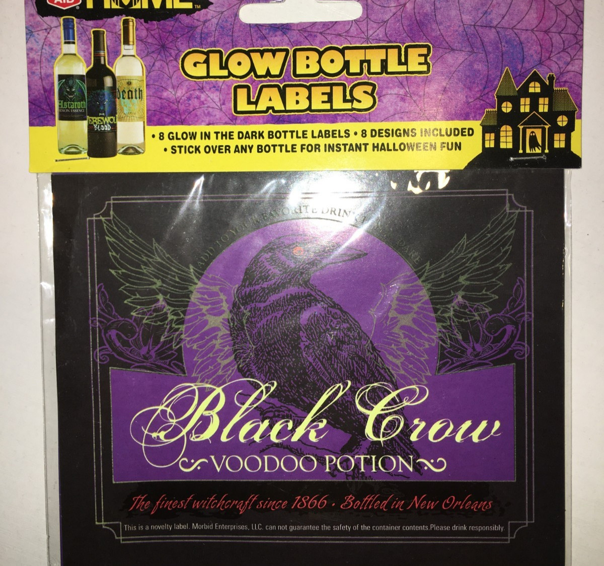 NEW Halloween PARTY FUN Set Of 8 Labels Bottle GLOW IN THE DARK WINE WATER SODA