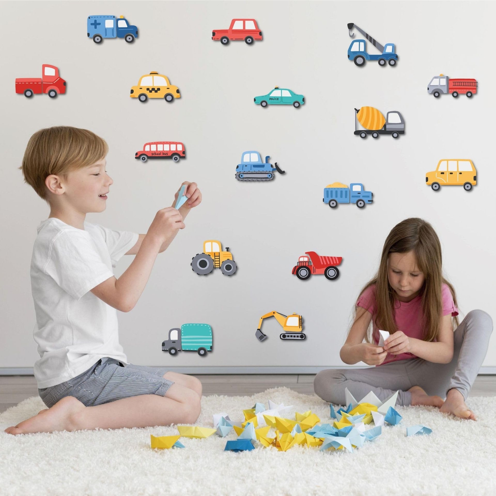 Construction Vehicles Wall Decals Stickers for Kids Room Bus Car Truck Tracto…
