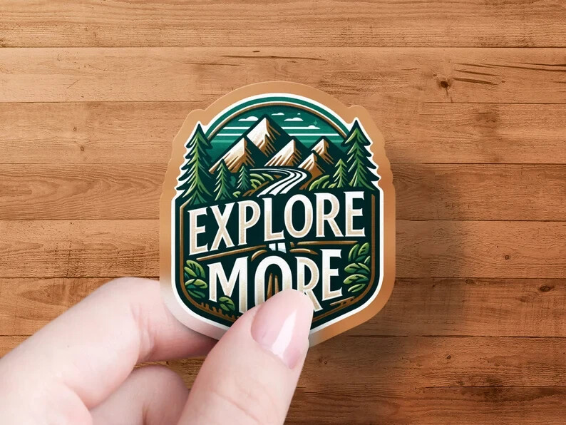 Explore More Sticker – Mountain Hiking Adventure, Water-Resistant Outdoor Decal
