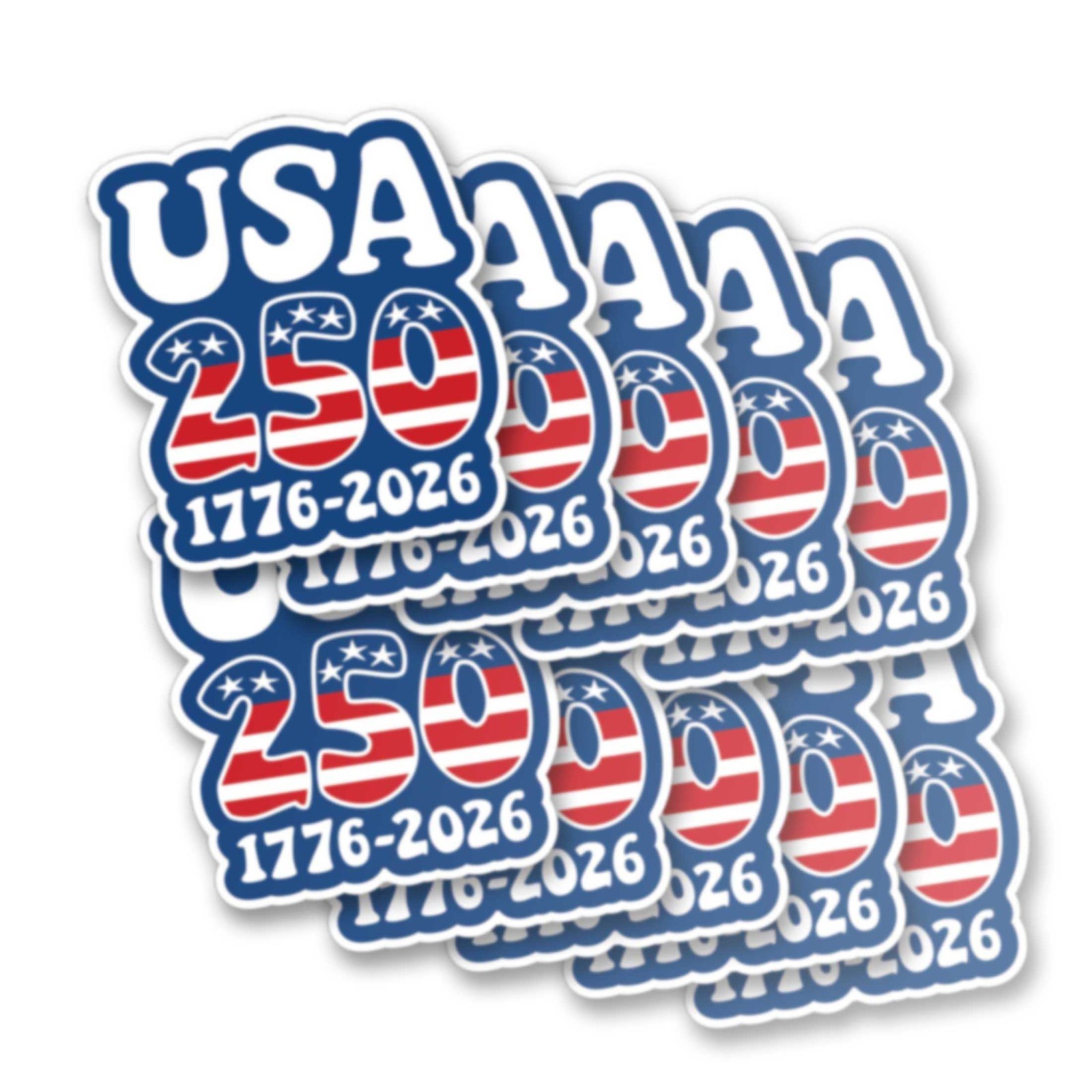 10 PACK Die Cut Stickers – Groovy America, Semiquincentennial, 250 Freedom USA