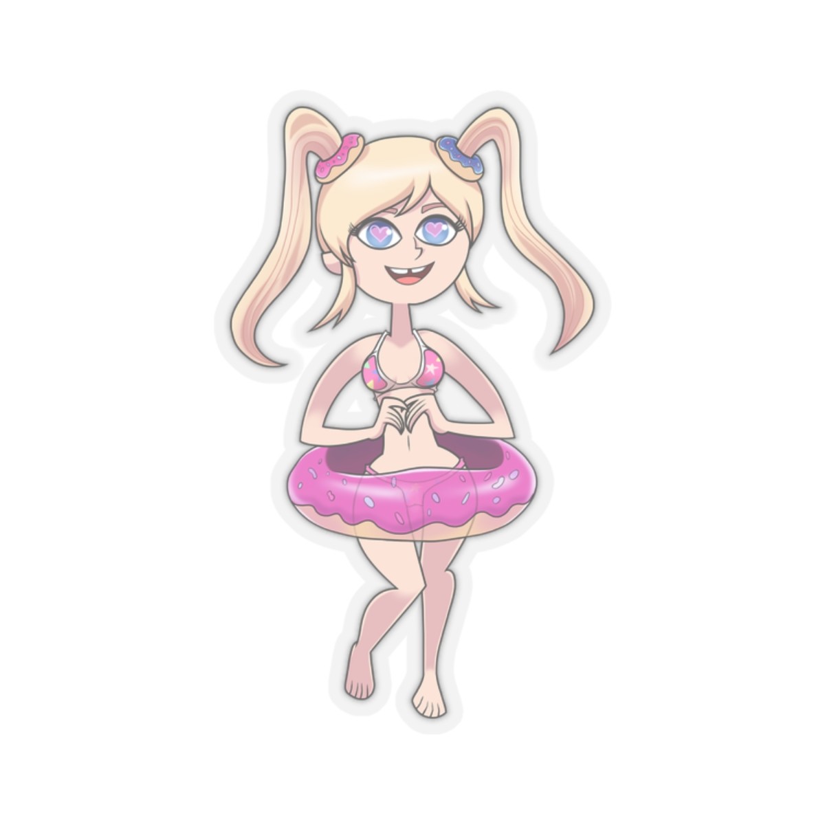 Blonde Girl with Pink Floatie Cute Cartoon Sticker