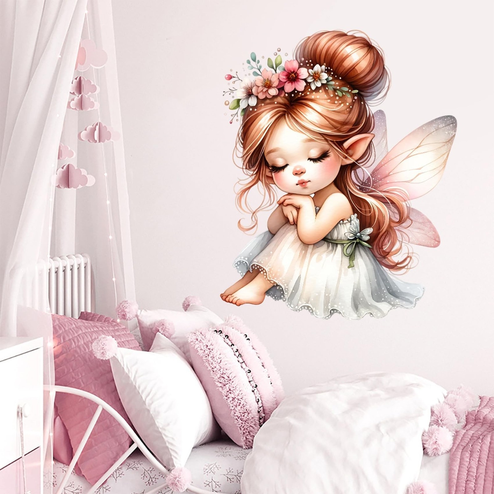 Butterfly Girl Wall Stickers Flower Fairy Wall Decal Cute Baby Room Decor Gir…