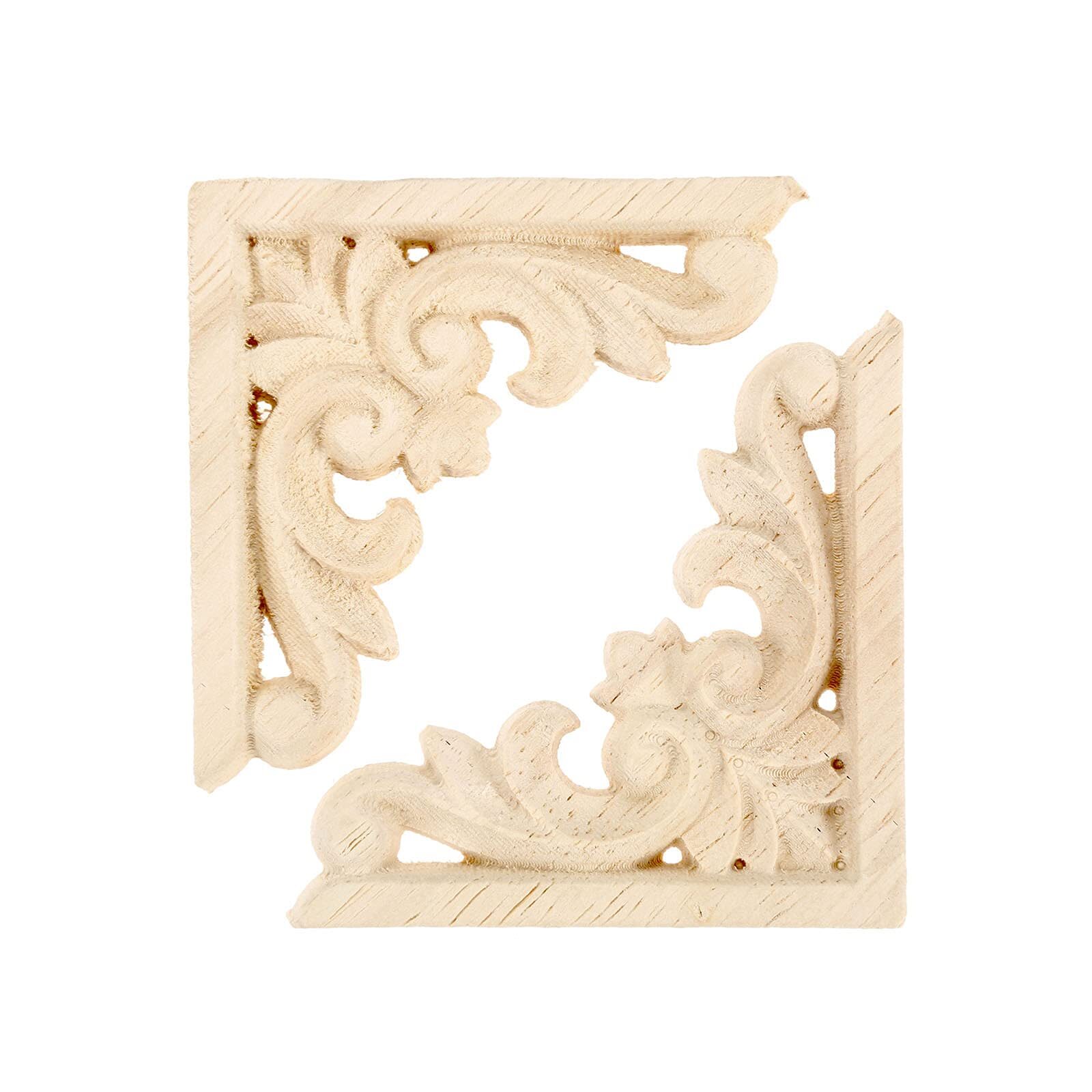 Furniture Applique 6x6cm/2.36"x2.36" Wood Carved Corner Onlay Unpainted Frame De