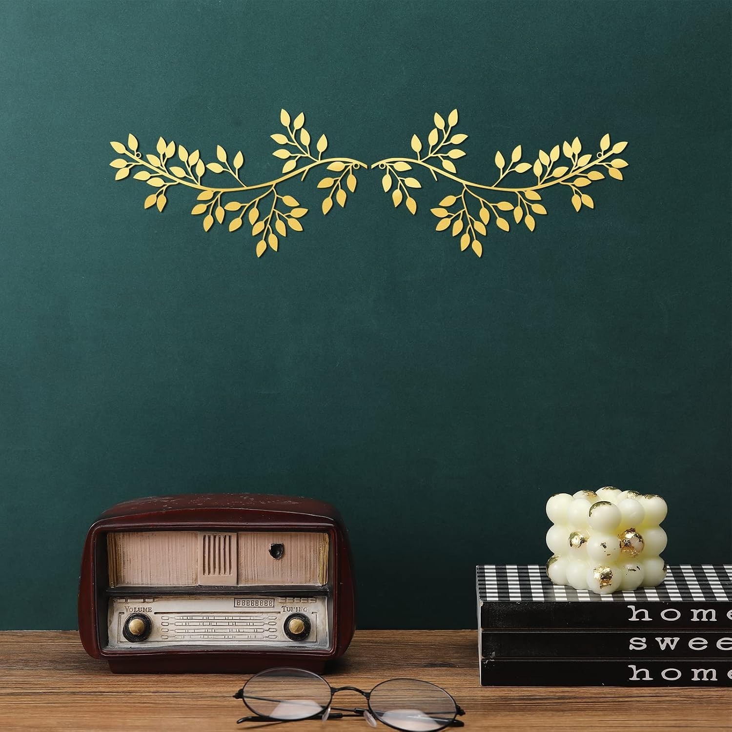 2 Pieces Metal Tree Leaf Wall Decor Vine Olive Branch Leaf Wall Art Wrought Iron