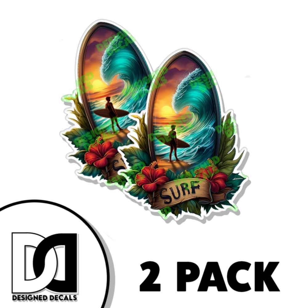 Surf Board Sticker Tropical Vinyl Decal Sticker Die Cut watersports surf 2PK