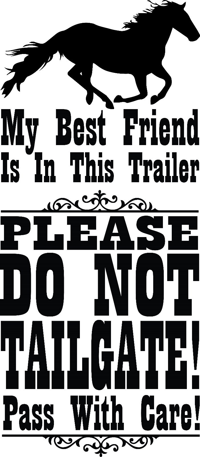 36" Black Horse Trailer Decal Sticker Equine Caution Do Not Tailgate Show Safety