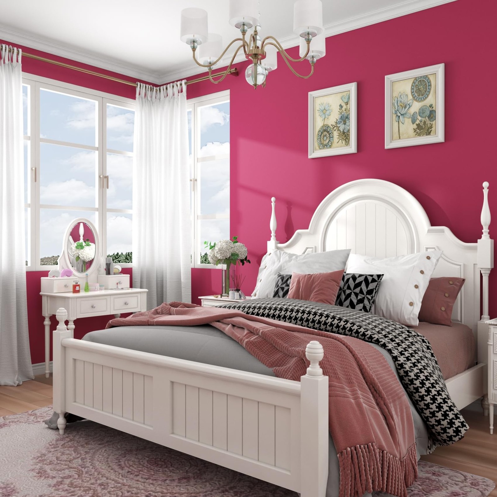 Hot Pink Wallpaper Peel and Stick Matte Solid Pink Contact Paper for Walls Ca…
