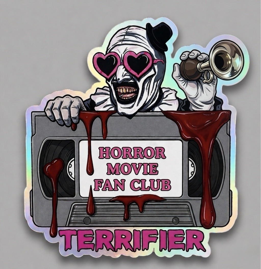 Holographic Horror Sticker VHS Tape – Art The Clown Terrifier Bloody