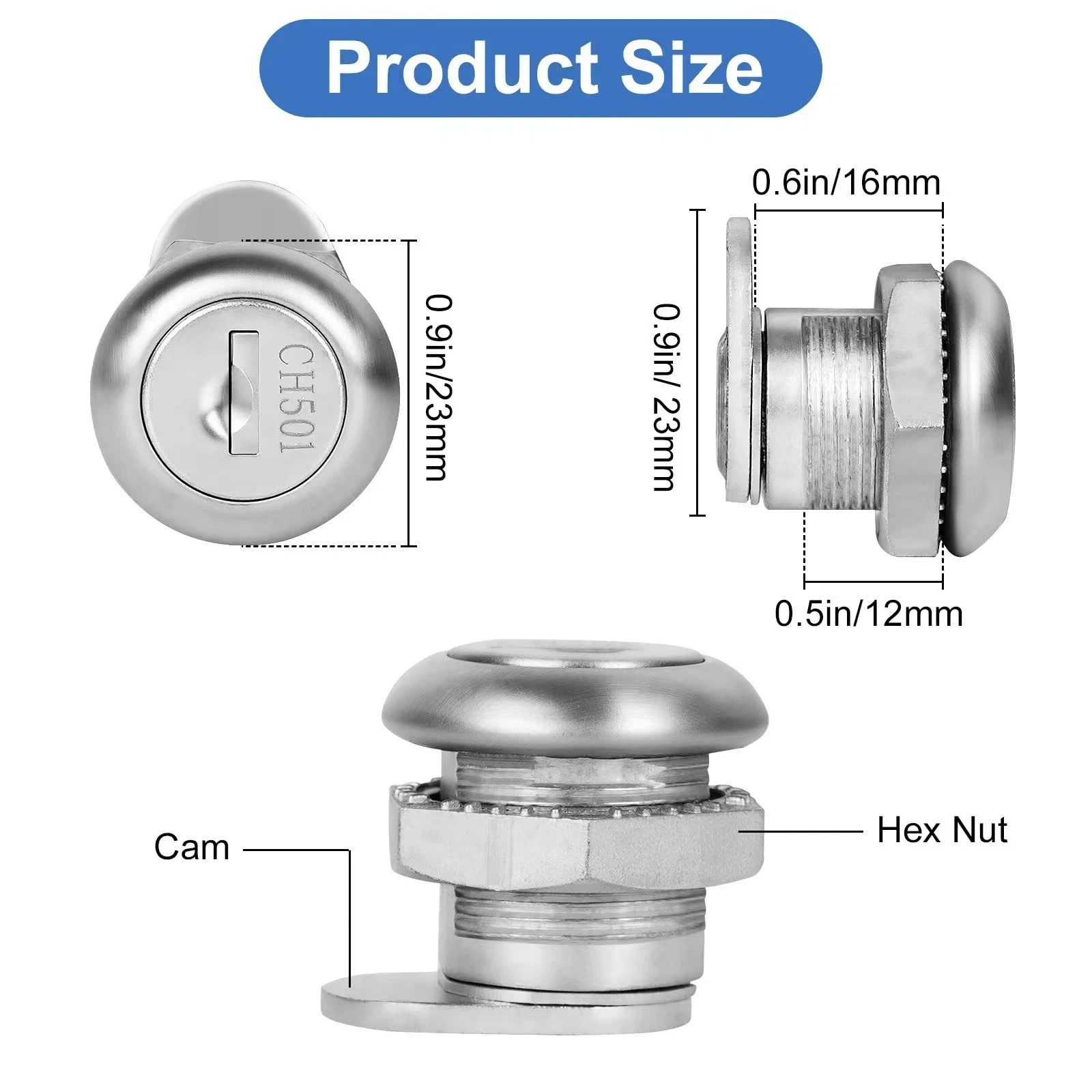 Truck Tool Box Lock Replacement, 1 Pack Keyed Different, 5/8" Cylinder for Tr…