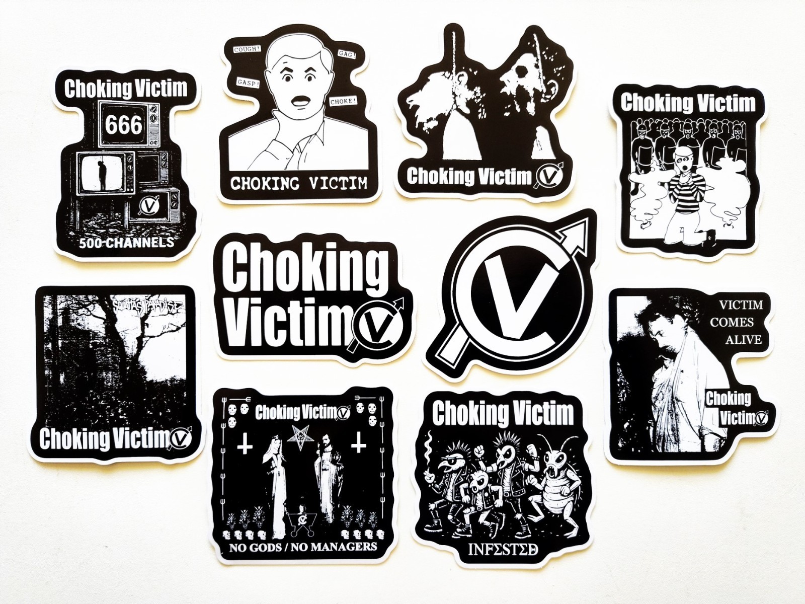Choking Victim Sticker Pack (10) Ska Crust Born To Die Infested Corporate Trash