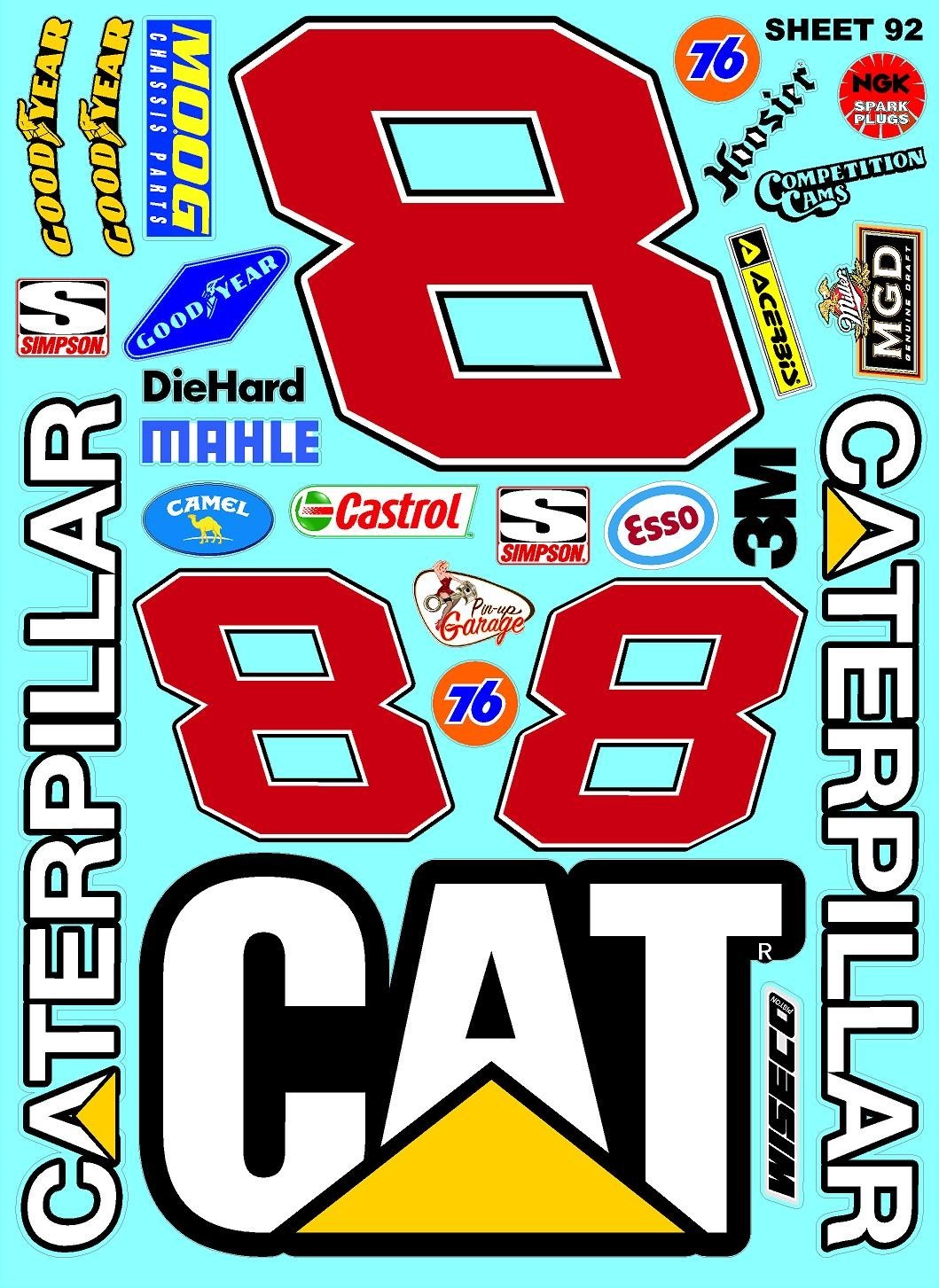 White Vinyl Sticker Sheet 92 nascarlosi-R/c Model Decal fits 1/24-1/16 Scale CUT