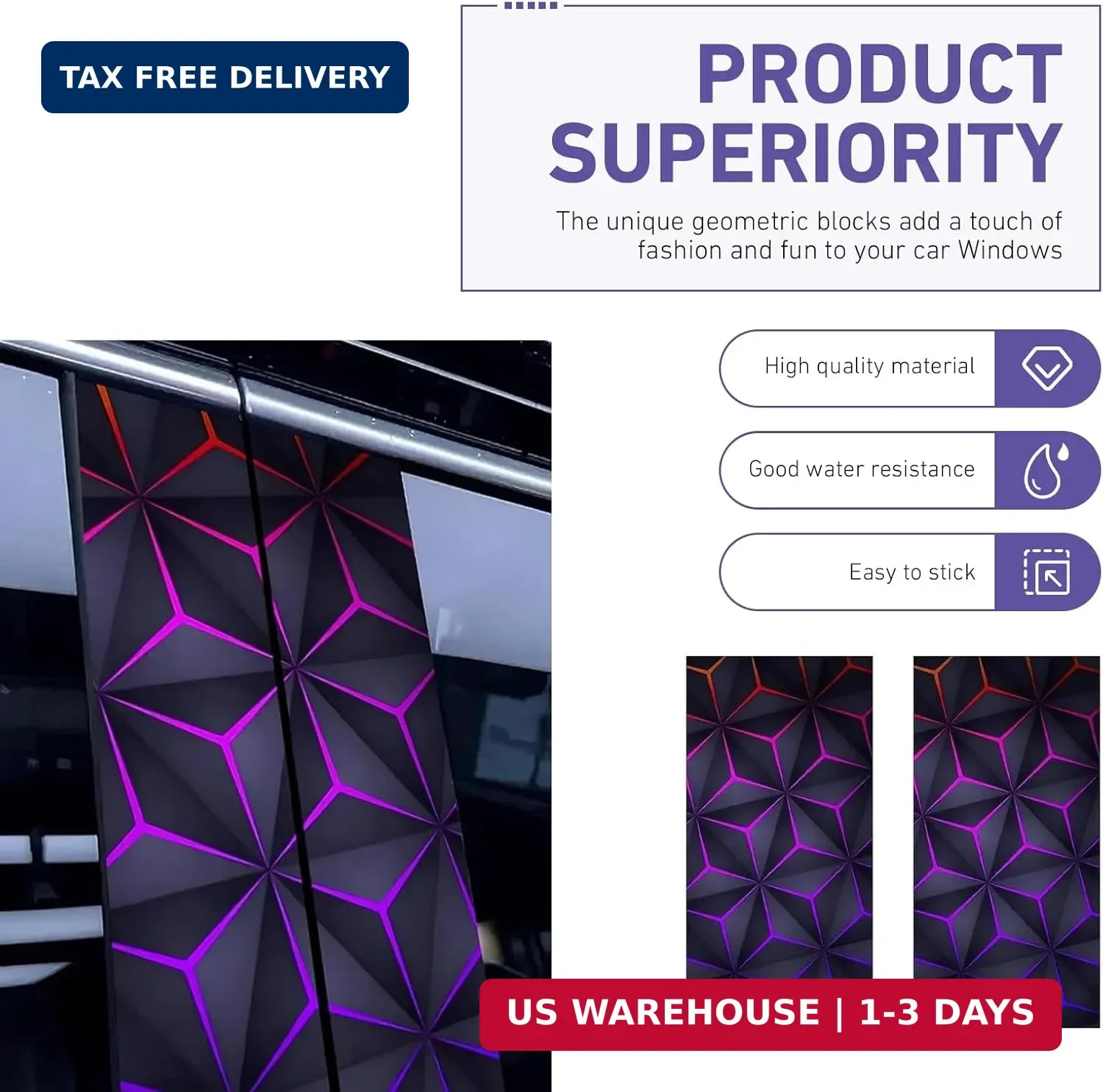 2 PCS Car Door B-Pillar Sticker, Personalized Geometry Hexagon Pattern Middle Pi